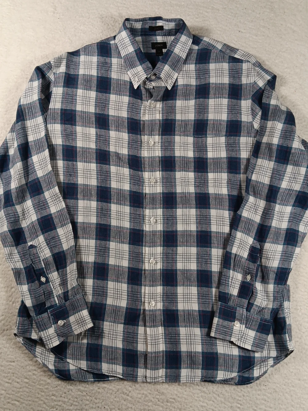 J Crew Shirt Mens XL Blue Baird McNutt Linen Irish Linen Chambray Plaid Nautical